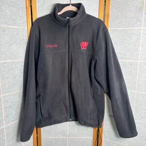 Columbia Wisconsin Badgers Fleece Jacket Mens Large Gray Full Zip Mock Neck‎ L